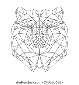 Bear head, geometric polygonal animal illustration, outline. Poster, logo, wall art. Line art, vector