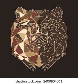 Bear head, geometric polygonal illustration of the animal in color. Poster, logo, wall art. Line art, vector