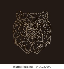 Bear head, geometric polygonal illustration of the animal in color. Poster, logo, wall art. Line art, vector