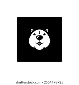 Bear head, graphic, vector, illustration in black and white color, isolated on black background   
