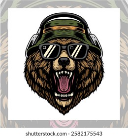 Bear head hipster esport mascot logo design