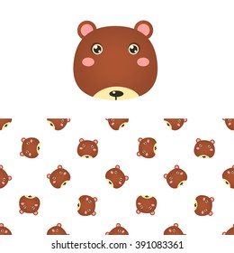 Icono De Cabeza De Oso Y Patrón Decorativo Sin Maravilla En La Impresión De Vector Plano De Estilo Infantil Sobre Fondo Blanco