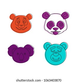 Bear head icon set. Color outline set of bear head vector icons for web design isolated on white background