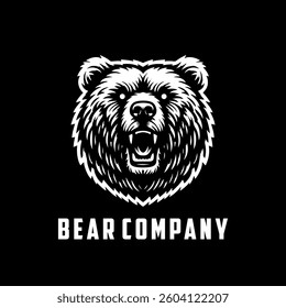 Bear head illustration, black and white logo design