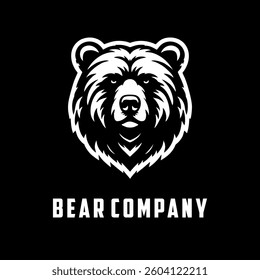 Bear head illustration, black and white logo design