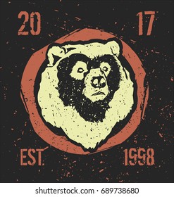 Bear head illustration label.