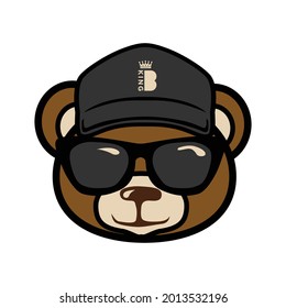 Bear Head Illustration On Cartoon Style Design. 