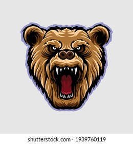 Bear head ilustration. bear head logo. fierce bear head