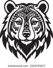 Bear head laser cut file. Grizzly vector eps cnc, tribal Wild animal isolated ornamental swirl illustration for decal, mug, t shirt, engraving, coaster and wall art