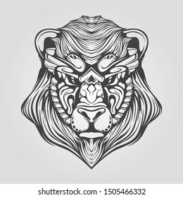 bear head line art with decorative face