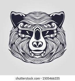 bear head line art with decorative face