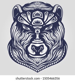 bear head line art with decorative face