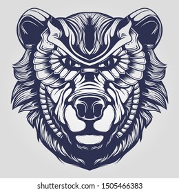 bear head line art with decorative face