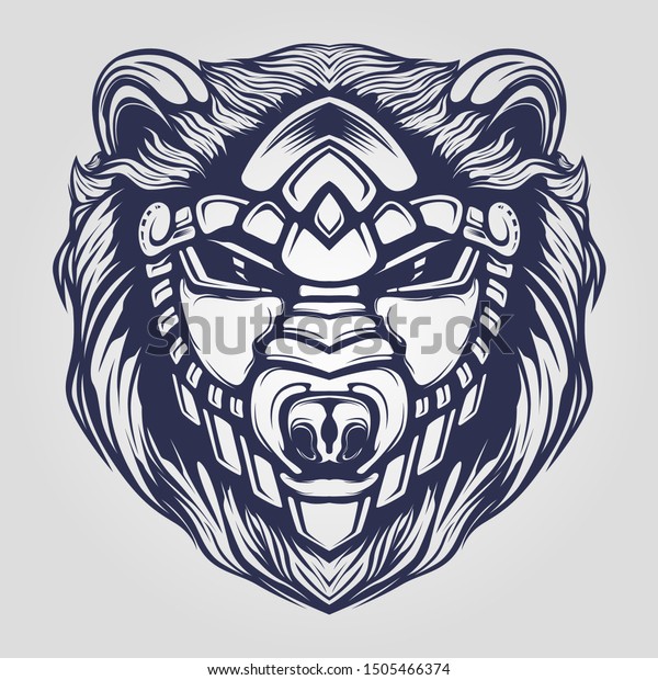 Bear Head Line Art Decorative Face Stock Vector (Royalty Free
