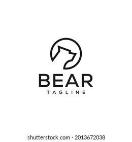 Logo-Design der Bärenkopf-Linie in einzigartiger Kreativkreis-Vorlage, Vektorgrafik