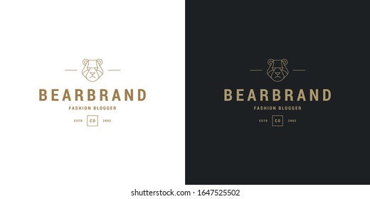 Bear head line symbol vector logo emblem design template illustration simple minimal linear style. Outline graphics for business branding and royal company.