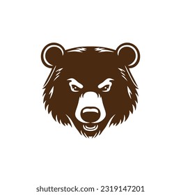 Bärenkopflogo (bärtige, graue Clipkunst), Silhouette-Symbol, Vektorsymbol von Maskottchen, einzeln auf weißem Hintergrund