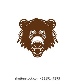 Bear Head Logo of angry grizzly clipart, face mascot silhouette icon vector animal symbol, isolated on white background