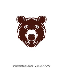 Bear Head Logo of angry grizzly clipart, face mascot silhouette icon vector animal symbol, isolated on white background