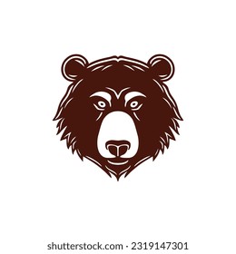 Bear Head Logo of angry grizzly clipart, face mascot silhouette icon vector animal symbol, isolated on white background