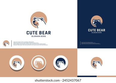 Bear head logo with cartoon style, friendly logo, suitable for children, logo design template.