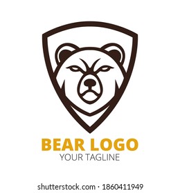 bear head logo design vector. bear head with shield logo design vector.