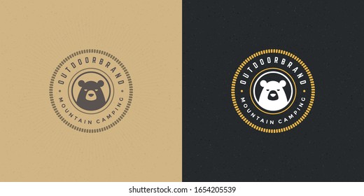 Bear head logo emblem vector illustration silhouette for shirt or print stamp. Vintage typography badge or label design.