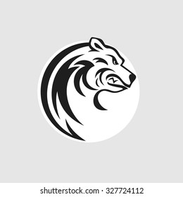 Bear head logo or icon in black and white. Vector illustration.