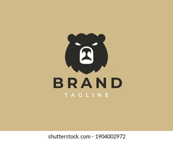 Plantilla de diseño de icono del logotipo del cabezal del oso. Símbolo comercial o signo. Ilustración vectorial.