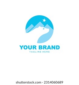 bear head logo illustration with blue iceberg