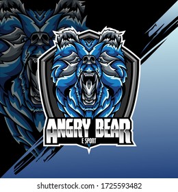 Bear Head Logo Mascot Emblem on shield. college sports teams, e-sport, school logo, tattoo, avatar, print t-shirt. The design of the character of a wild and beast. Vector illustration