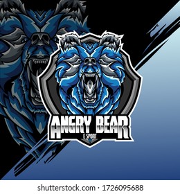 Bear Head Logo Mascot Emblem on shield. college sports teams, e-sport, school logo, tattoo, avatar, print t-shirt. The design of the character of a wild and beast. Vector illustration