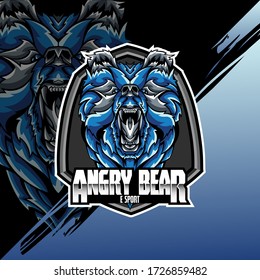 Bear Head Logo Mascot Emblem on shield. college sports teams, e-sport, school logo, tattoo, avatar, print t-shirt. The design of the character of a wild and beast. Vector illustration