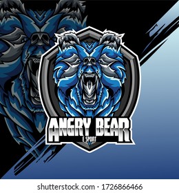 Bear Head Logo Mascot Emblem on shield. college sports teams, e-sport, school logo, tattoo, avatar, print t-shirt. The design of the character of a wild and beast. Vector illustration