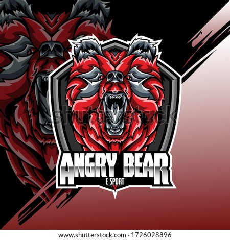 Bear Head Logo Mascot Emblem on shield. college sports teams, e-sport, school logo, tattoo, avatar, print t-shirt. The design of the character of a wild and beast. Vector illustration