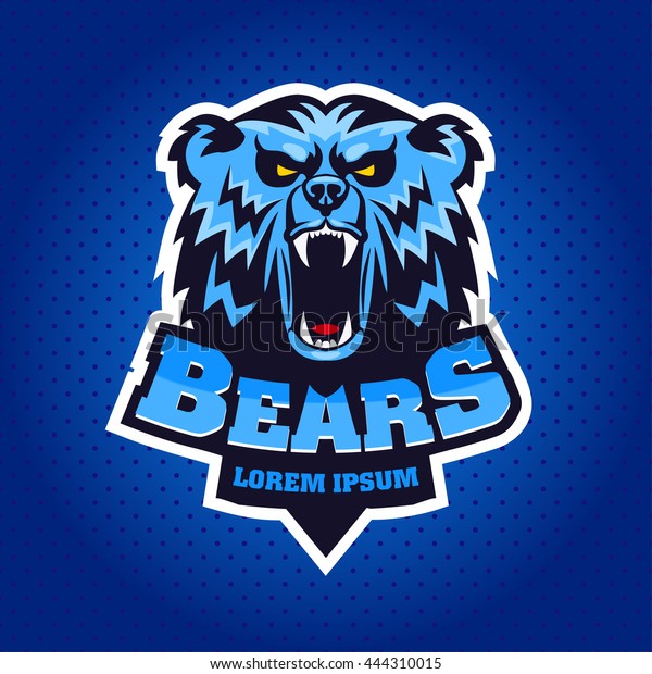 シールドに熊の頭のロゴマスコットのエンブレム タリスマン大学のスポーツチーム E スポーツ 学校のロゴ タトゥー アバター プリントtシャツ 野生のグリズリーの特徴のデザイン ベクターイラスト のベクター画像素材 ロイヤリティフリー