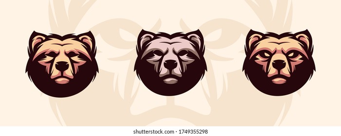 Bear head logo set. Design element for company logo, label, emblem, apparel or other merchandise. Scalable and editable Vector illustration