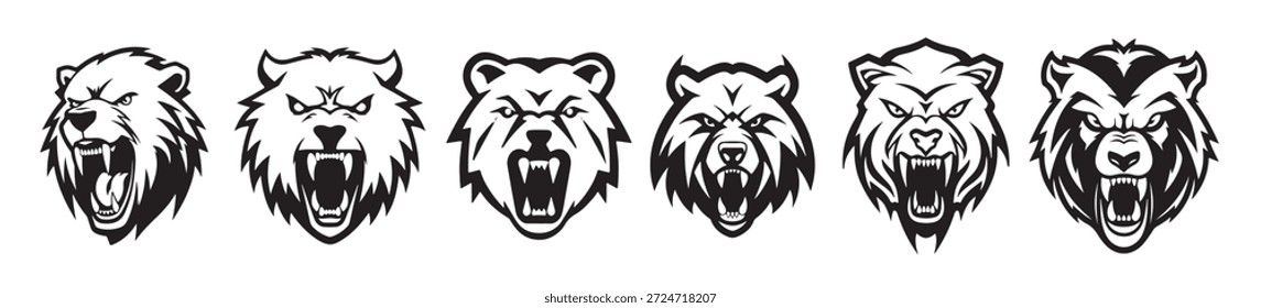 bear head logo set sketch hand drawn in doodle style