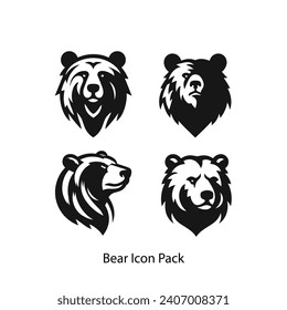 Bear head logo, silhouette set, black icon, mascot, bear silhouette, animals vector illustration