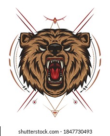 Bear head logo template. illustration ferocious bear.