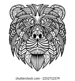 Bear head mandala zentangle coloring page illustration for your company or brand