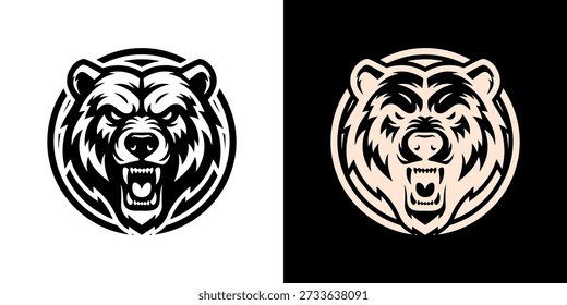 Bärenkopf Maskottchen Logo. Aggressives Grizzlygesicht. Design von Esport-Spieleabzeichen. Vektorgrafik einzeln auf weißem Hintergrund.