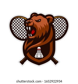 Bear head mascot logo for the Badminton team logo. vector illustration.