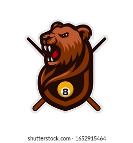 Bear head mascot logo for the Billiard team logo. vector illustration.