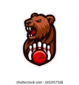 Bear Head Mascot Logo For The Bowling Team Logo. Vector Illustration.