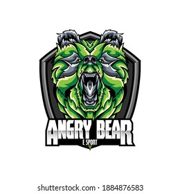 bear head mascot logo design vector with a modern color concept and badge emblem style for sports team. Angry bear illustration tshirt printing.