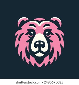 The bear head mascot is pink. Bear head logo. Bear mascot logo