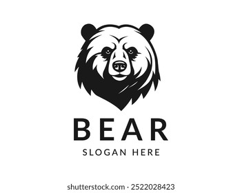 Silhueta do mascote da cabeça do urso. Urso mascote de jogos vetor logotipo. Mascote de cabeça de urso para design emblema com cor cinza.