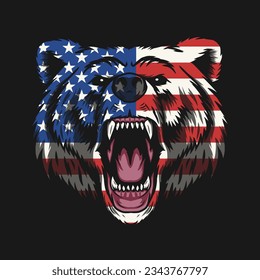 bear head mascot with usa flag