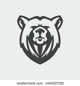 Bear head mascot vector for emblem design with color grey. Wild animal silhouette of head bear for element design. 